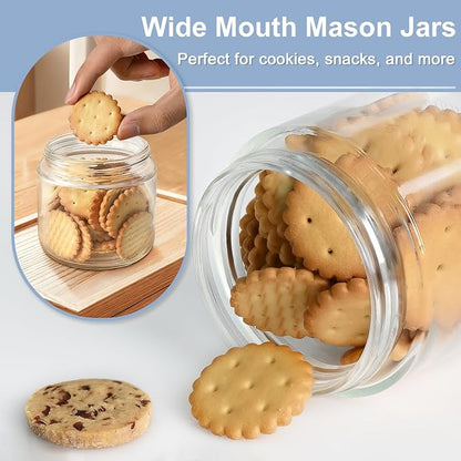 Overnight Oats Containers with Lids, 10oz Wide Mouth Mason Jars with Lids, 3 Pack Glass Jars with Airtight lid for Chia Pudding Yogurt Salad, Meal Prer Oatmeal Jars, Blue