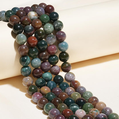 10mm Natural Indian Agate Gemstone Beads Polished Round Smooth Stone Beads for Bracelets Jewelry Making 15inch Loose Beads