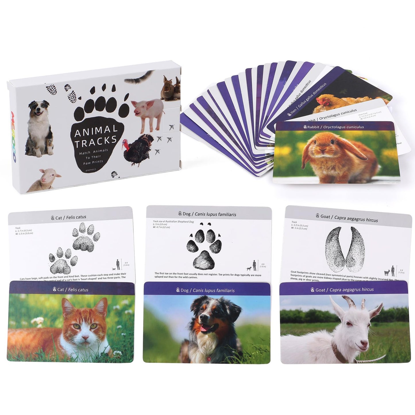 MEROCO Farm Animal Tracks Cards for Kids,Animal Flash Cards,Animal Tracks Matching Game,Kids Science Learning Educational Toys Homeschool Preschool Autism Learning Materials Toys for 4 Year