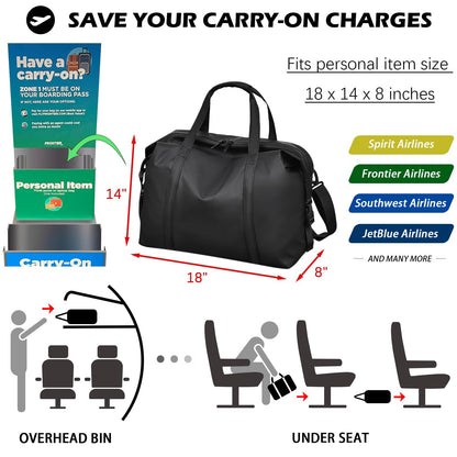 SZDPC Travel Duffle Bag for Spirit Airlines Personal Item Bag 18x14x8, PU Leather Carry on Tote Bag with Shoulder Strap, Weekender Bag for Men and Women