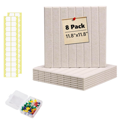 Bulletin Board 47" X 24" Cork Boards for Wall Alternative 8 Pack Oatmeal Fine-Stripe Felt Bulletin Board 48 Safe Adhesive 35 Push Pins for Office School Home Room Decor