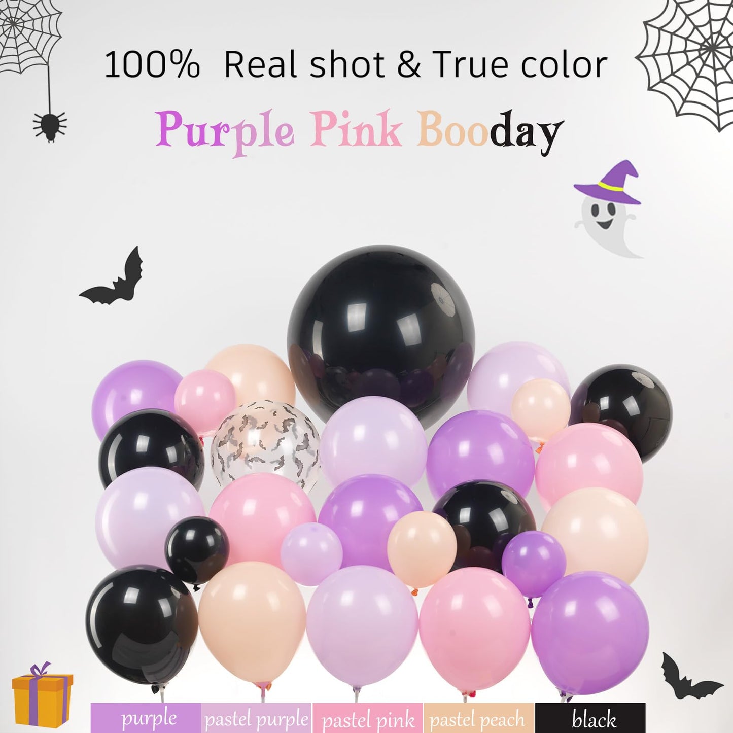 Summerween Pink purple black Balloon Garland Arch Kit 122Pcs with Cute Bat Ghost mylar foil Balloons for Girls Two spooky Halloween Birthday Baby Shower Party Decorations Horror BOO Day Party Supplies