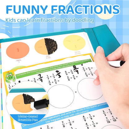 KAK Magnetic Fraction Demonstration Book for Kids, 51 Pcs Montessori Math Manipulatives with Fraction Tiles & Circles, STEM Learning Toys for Elementary School, Homeschool Supplies (Grades K-5)