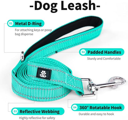 IVY&LANE Reflective Dog Collar and Leash Set,Adjustable Neoprene Padded Dog Collars for Puppy, Breathable Nylon Pet Collar for Small Medium Large Dogs(Large,Teal)