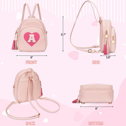 CLOUDWINGS Birthday Gifts for Kids Gifts for Girls Little Girl Initial Mini Heart Backpack Purse Crossbody Bag with Tassel，Pink-A
