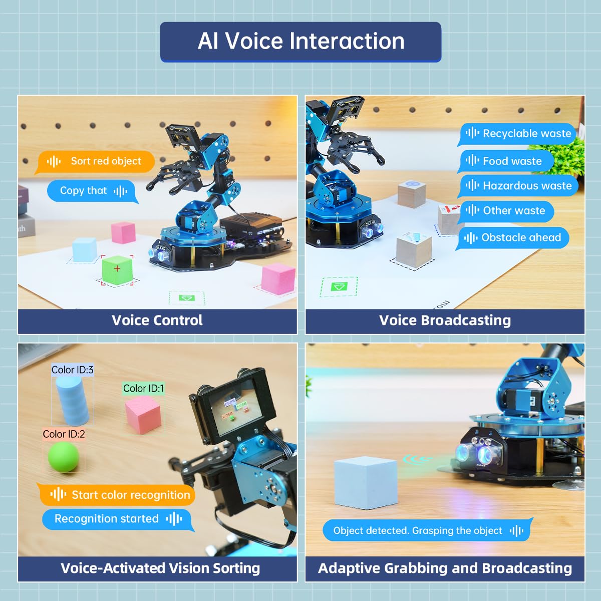AI Vision & Voice Interaction Smart Robotic Arm for Arduino Scratch Python 6DOF Robot Arm STEM Project Educational Robot & Engineering Kits, Science/Coding/Programming Set, xArmAI Advanced Kit
