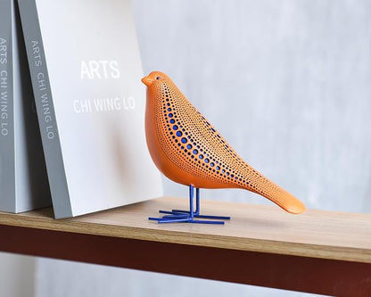 Quoowiit Bird Figurine, Modern Sculpture and Statues for Home Decor, Animal Statues for Bookshelf, Table, Entryway, Fireplace, Resin Decorative Sculpture with Chic Polka Dots Art Design (Orange)