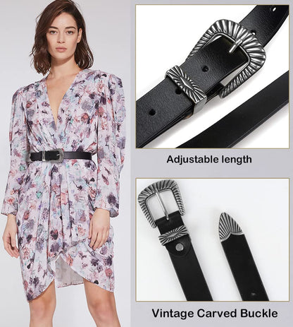 ALAIX Belts for women Women's Belts Silver Gold Buckle leather belts Black Western belts Jeans Pants belts for women