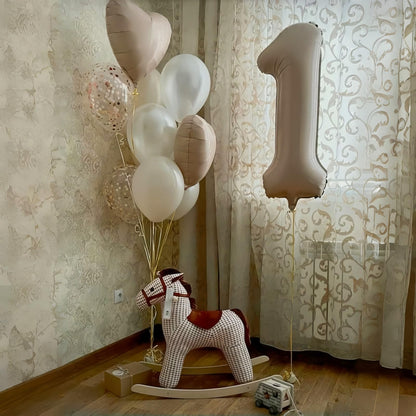 40 Inch Number 1 Balloon Decor, Cream Brown Foil Neutral Heart 1 Balloons with Taupe Star Helium Balloon for Girls Boys 1st Birthday Anniversary Baby Shower Party Boho Decoration Supplies
