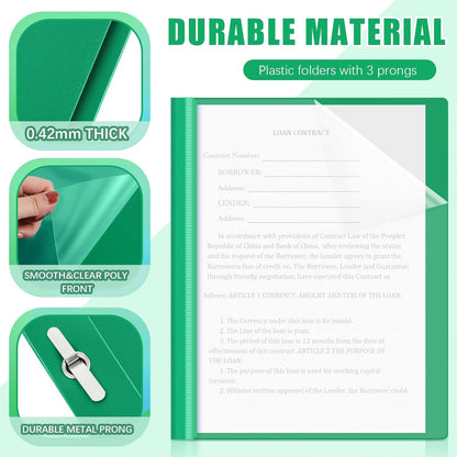 Teling 72 Pack Clear Front Report Covers Bulk Business Report Covers Plastic Presentation Folders Resume Portfolio Folder Paper Binder with 3 Prongs for Presentation Document School Office (Green)