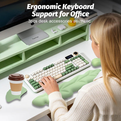OYEEY Ergonomic Wrist Rest for Pain Relief,3 Pcs Leaf Shape Wrist Support with Non-Slip Base, PU Leather Mouse Pad Support for Easy Typing,Keyboard Wrist Support Palm Cushion for Laptop Office