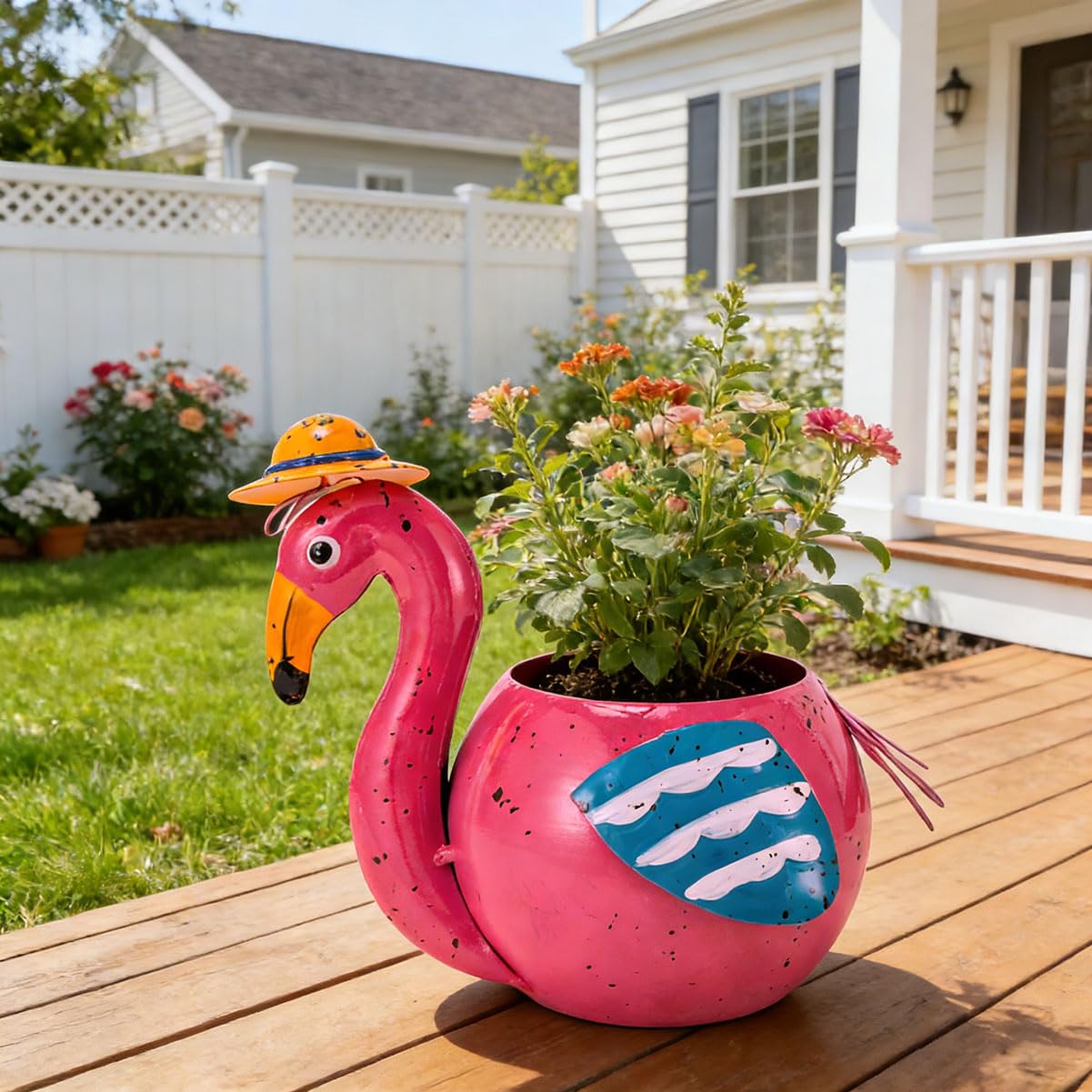The Aura Collective Flamingo Planter Small Succulent Pots Metal Animal Planters, Decorative Flower Pot Indoor Garden Statues Yard Art Decor