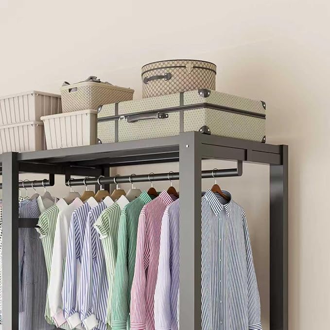 Foldable Portable Wardrobe Closet with Magnetic Doors & Cover, Heavy Duty Covered Clothes Rack with Hanging Clothing Rod, Metal Frame Standing Alone Closet for Bedroom (Door Design D, 49.2IN/125CM)