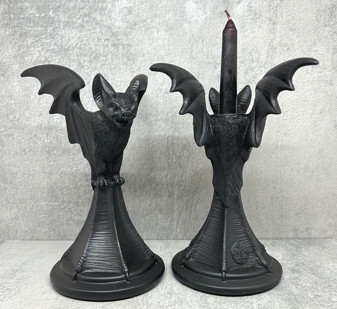 Halloween Candle Holder Decor Gothic Bat Candlestick Holder Stand Statue Figurine Home Decoration Accessory (Bat)