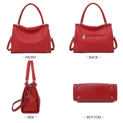 KOGTLA Medium Genuine Leather Tote Handbags for Women, Ladies Soft Satchel Shoulder Purses, Two-Handle Hobo Bags