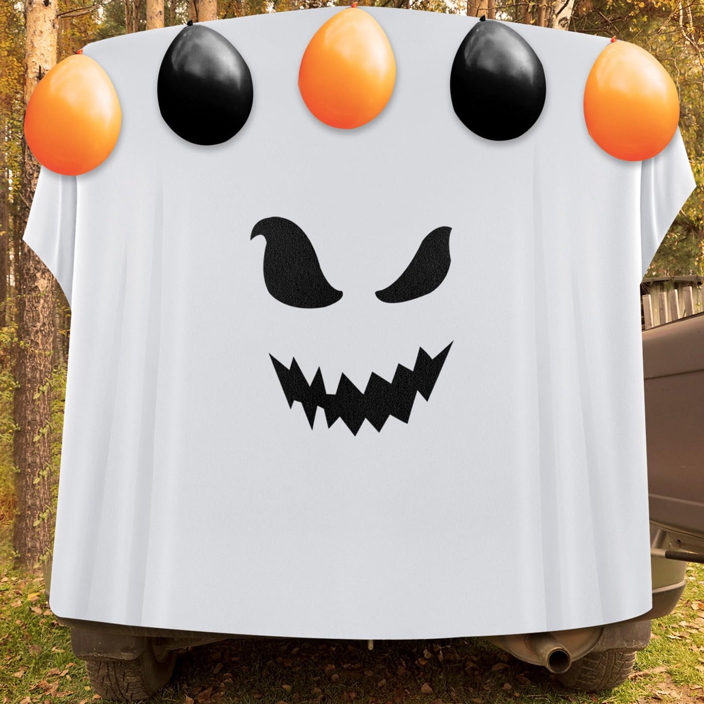 VitalCozy 5 Pcs Halloween Ghost Trunk or Treat Decoration Set DIY Ghost Face Backdrop Kit for Car Archway Trunk Exterior Halloween Outdoor Party Supplies Decor