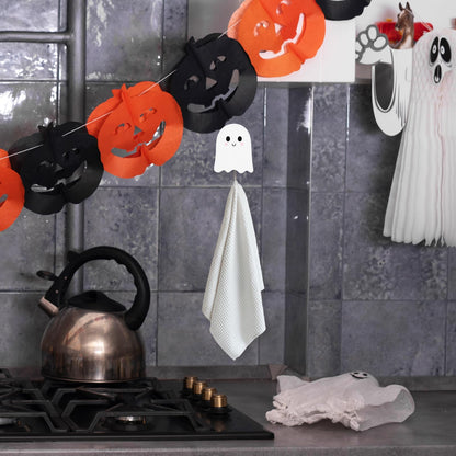 Whaline 6Pcs Halloween Ghost Hooks Cute Ghost Wood Coat Hook Decorative Towel Hanger Wall Mounted for Home Bathroom Bedroom Kitchen Entryway Decor