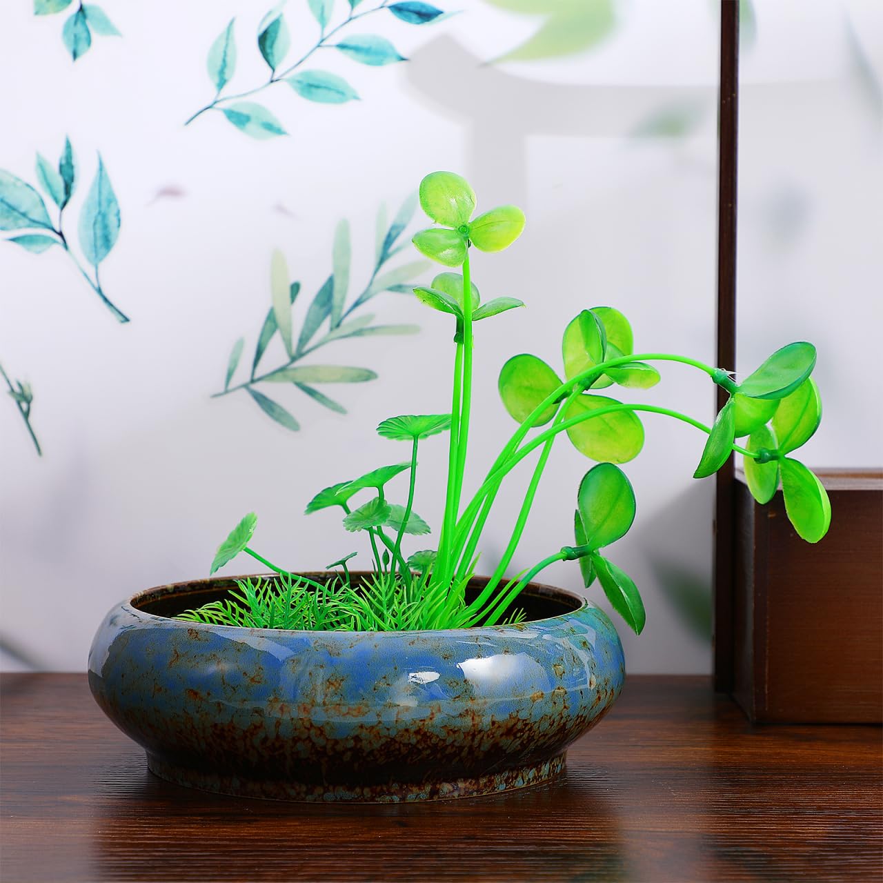 Leak-Proof Lotus Bowl Round Hydroponic Plants Pot Ceramic Planter Gardenin Succulent Pot Bonsai Planter for Outdoor Daffodil Flowerpot 7.28 Inch, Random Color