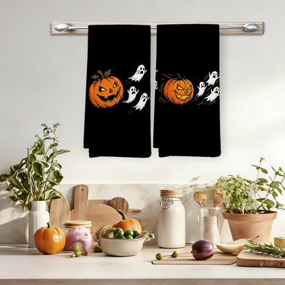 EGBTL Halloween Pumpkin Ghost Kitchen Towels, Halloween Hand Towels for Bathroom Decor, Funny Spooky Pumpkin Ghost Black Dishcloths Dish Towel for Kitchen 16x24 Inches Set of 2