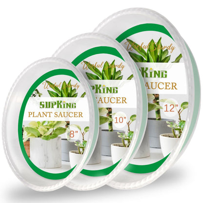 SupKing 9 Pack Plant Saucers (8inch /10inch /12inch) Heavy Sturdy Plant Trays for Indoor Clear Plastic Flower Pot Saucers Thicker Plant Water Drip Trays for pots -Clear