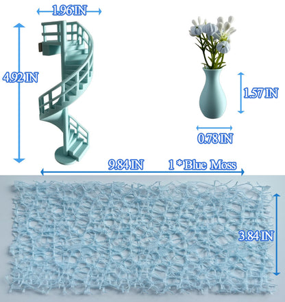 Okueejur 4pc Jumping Spider Enclosure Accessories Set – Fun Spinning Stairs and Vase with Flower,Spiders Net, Climbing Set with Magnetic Mount for Jumping Spider Enclosure Accessory Decoration (Blue)