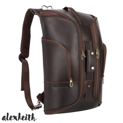 Alex Keith Full Grain Leather Weekender Bag for Men – Convertible Duffel Backpack, Carry-On Overnight Travel Bag - Vintage Dark Brown