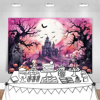 LDWLYW Pink Halloween Backdrop Banner Spooky Witch Halloween Birthday Party Decorations Pink Black Ghost Boo Haunted House Photo Backdrop Background Wall Decor for Girls Kids 7x5 ft