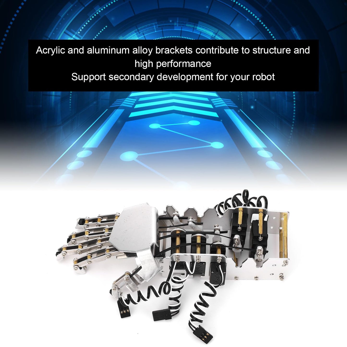 Robot Hand Kit, 5 Finger 180 Degree Movement Bionic Mechanical Arm DIY Kit with Analog Servos and Acrylic Aluminum Frame for Robotics Education and Secondary Development