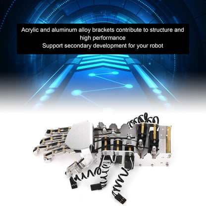 Robot Hand Kit, 5 Finger 180 Degree Movement Bionic Mechanical Arm DIY Kit with Analog Servos and Acrylic Aluminum Frame for Robotics Education and Secondary Development