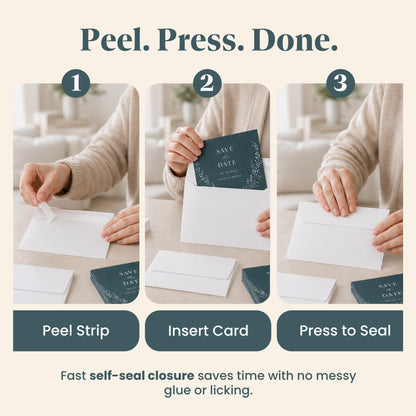5x7 Envelopes for Invitations - 110 White Envelopes for 5x7 Cards - A7 - (5 ¼ x 7 ¼ inches) - Perfect for Weddings, Graduation, Baby Shower - 120 GSM - Peel, Press & Self Seal - Square Flap