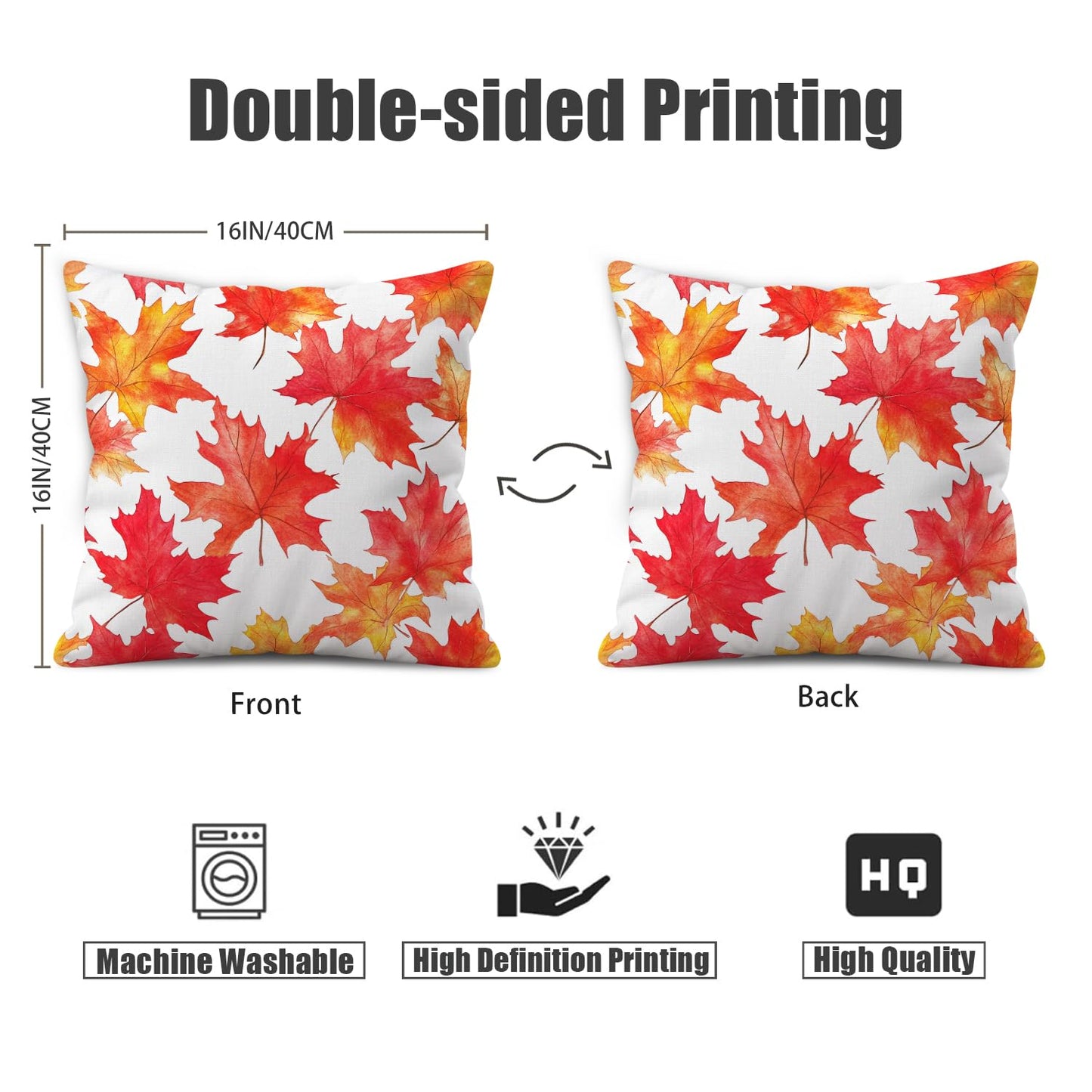 WitHero Fall Throw Pillow Covers 16x16 Inch Set of 2 – Double-Sided Maple Leaf Design on White Linen Pillowcases, Indoor Outdoor Autumn Decorative Cushion Covers for Sofa Couch Bed