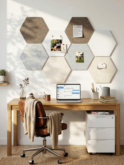 Uoisaiko 8 Pack Hexagon Felt Bulletin Board Tiles - 12" Large Thick Pin Board for Walls with 30 Push Pins, DIY Boards for Office Home School Decor, Aesthetic Hex Cork Board Alternative
