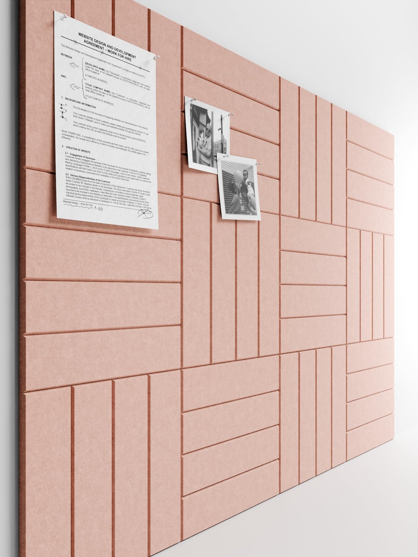 Bumusty Large Cork Board Alternative-48 x 36" Felt Bulletin Board Tiles, with 30 Pushpins, 70 Adhesive Tabs, Bold-Stripe 12-Pack, Cork Boards for Office Push Pin Board Felt Board-Pink