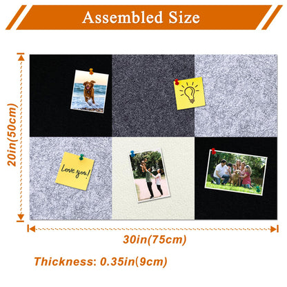 HULAVO Square Felt Cork Bulletin Board Tiles, Self Adhesive DIY Felt Pin Board for Wall 30" x 20" with 35 Pushpins for Office School Home Wall Decor Stickers Memos Photos Display (Gradual Grey)
