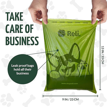 Reli. Biodegradable Dog Poop Bags w/Holder (360 Count - 24 Rolls) | 9x13" Large Dog Bags for Poop w/Dispenser | Green Eco-Friendly | Oxobiodegradable Pet Waste Disposal Refills (Unscented) (Pack of 2)