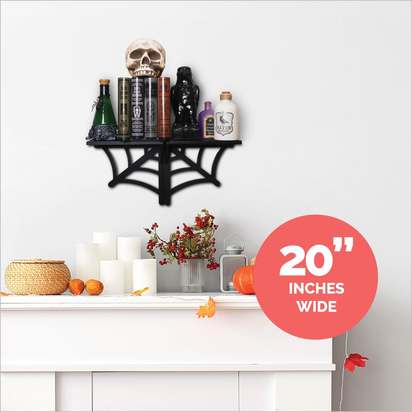BELL BOOK AND CANDLE 2 PC Spider Web Floating Shelves - Hang Separately or Together - Spooky Gothic Decor - Goth Oddities Shelf - Horror Bookshelf