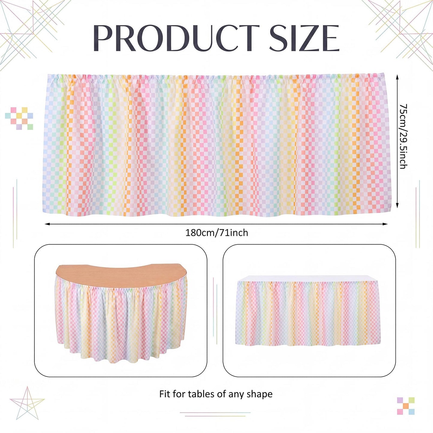 Breling Teacher Desk Skirts 6 ft Checkered Table Skirt Pastel Ruffled Table Skirt Back to School Supplies for Classroom Teacher Office Desk Decor