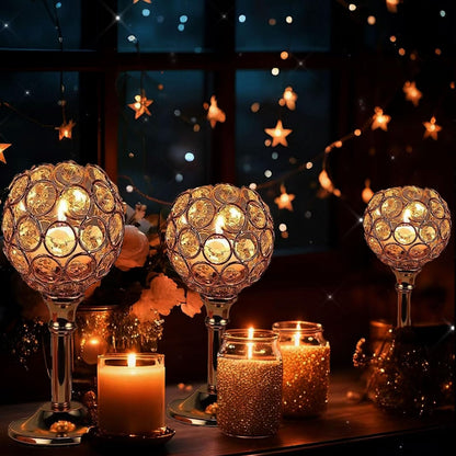 HearthLume Candle Holder Candlestick Holders- 6Set Gold Crystal Pillar Candle Holders,Metal Candlestick Stands for Wedding Centerpieces,Table Decor for Church,Valentine's Day Housewarming Gift,18Pcs