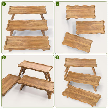 Acacia Wood 3 Tier Cupcake Stand, Serving Tray for Party, Foldable Dessert Table Display Set, Tiered Tray Decor for Party, Birthday, Wedding, Christmas