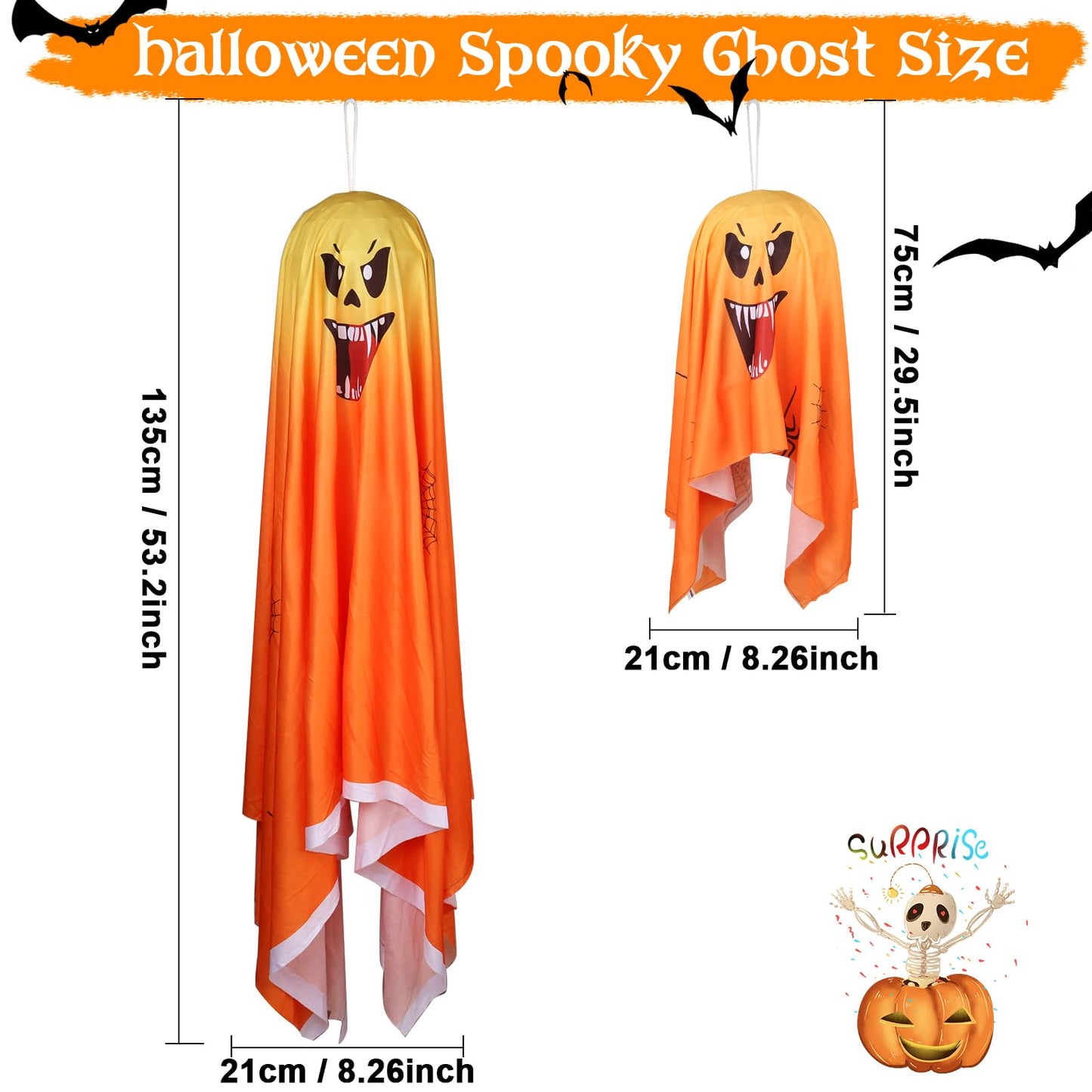 FUNIAO (New) 2 Pcs Halloween Decorations Outdoor, Spooky Ghost with String Lights, Halloween Haunted House Props Battery Operated for Porch, Tree, Patio, Yard, Front Door, Party - Orange