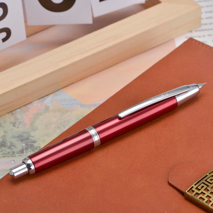 Jinhao 10 Press Fountain Pen with Box, Rose Red Retractable Extra Fine Nib with Ink Converter Set (Silver Clip)