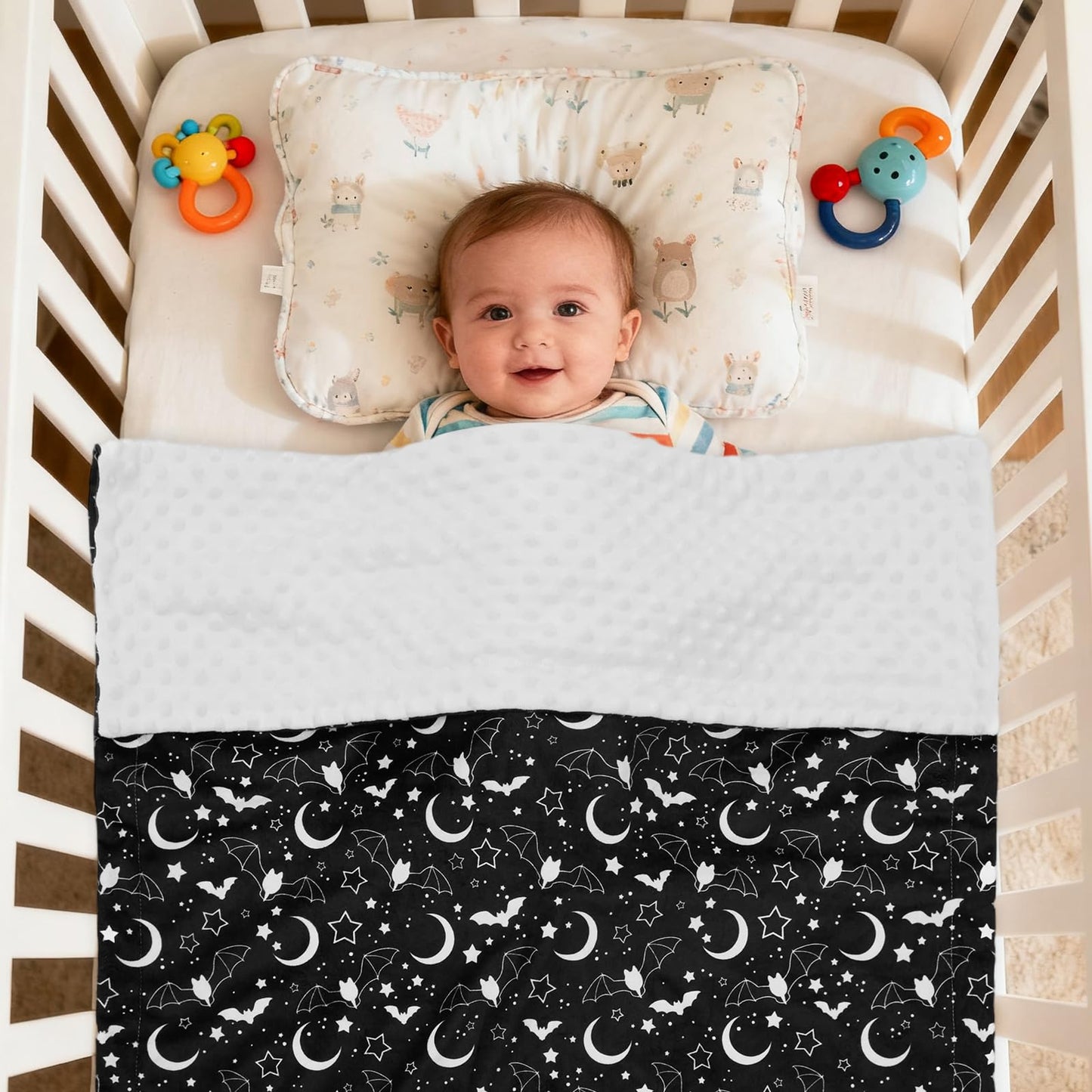 Baby Blanket for Boys Girls Super Soft Double Layer Minky with Dotted Backing Cute Cow Crib Receiving Blanket Bed Throws for Newborns Nursery Stroller Toddler 30 x 40 Inch (Halloween Bat)