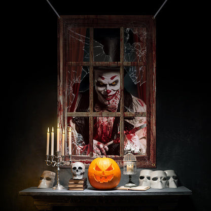 Newwiee 2 Pcs Scary Halloween Curtain Window Silhouette Cover Decoration Theme Poster for Indoor Outdoor Party Wall Door(Blood Clown)