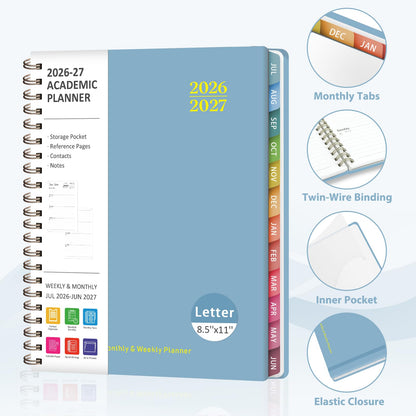 Planner 2026-2027, Weekly and Monthly Academic Planner, July 2026 - June 2027, Hardcover Calendar Agenda Book for School Year Planning, School Supplies for Teacher and Student, Letter Size(8.5'' x 11'')