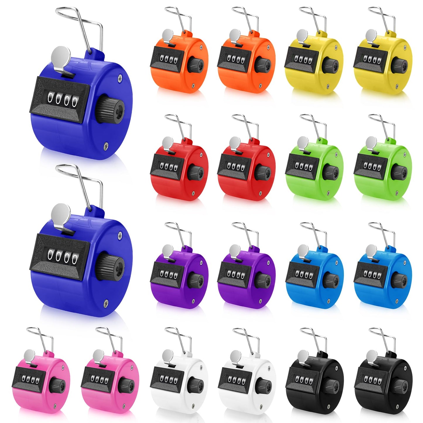20 Pieces Handheld Tally Counter 4 Digit Mechanical Clicker Counter Multicolour Handheld Counter Clicker Plastic Pitch Counter for Counting School Golf Coaching Sports Knitting Events (20 PCS)