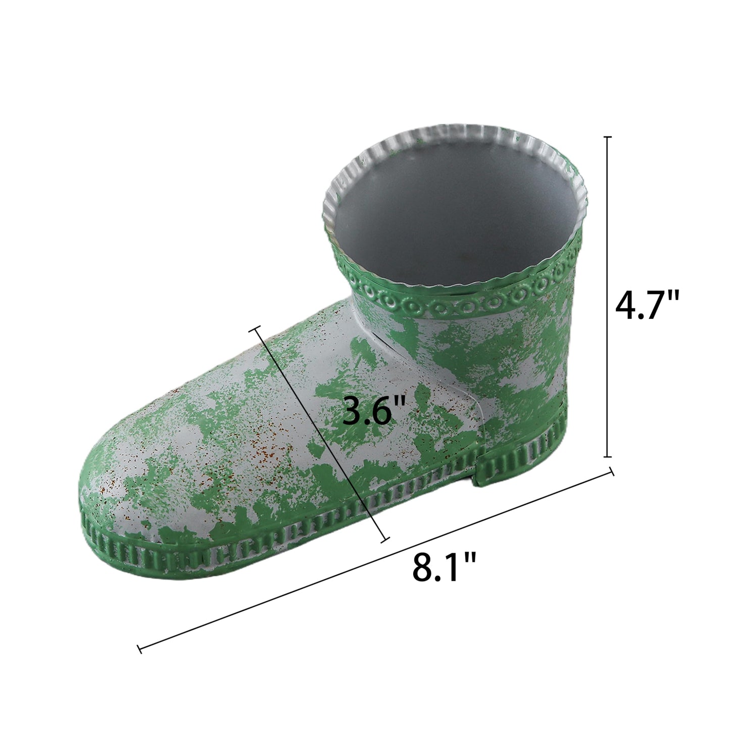 SOFE Rustic Boot Planter, Metal Decorative Flower Pots for Succulents, Herbs, Indoor/Outdoor Boot Vase, Unique Country Home Decor, Green Distressed Finish