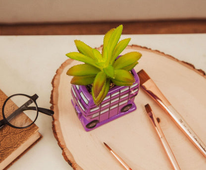 Harry Potter Knight Bus 3-Inch Ceramic Planter With Artificial Succulent | Small Flower Pot, Faux Indoor Plant For Desk Shelf, Trinket Tray | Cute Home Decor, Wizarding World Gifts and Collectibles