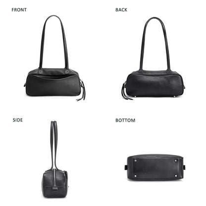 hedexe Leather Shoulder Bag for Women: Genuine Leather Hangbag for Ladies - Chic Bowler Purse for Work Travel & Daily(01Black)