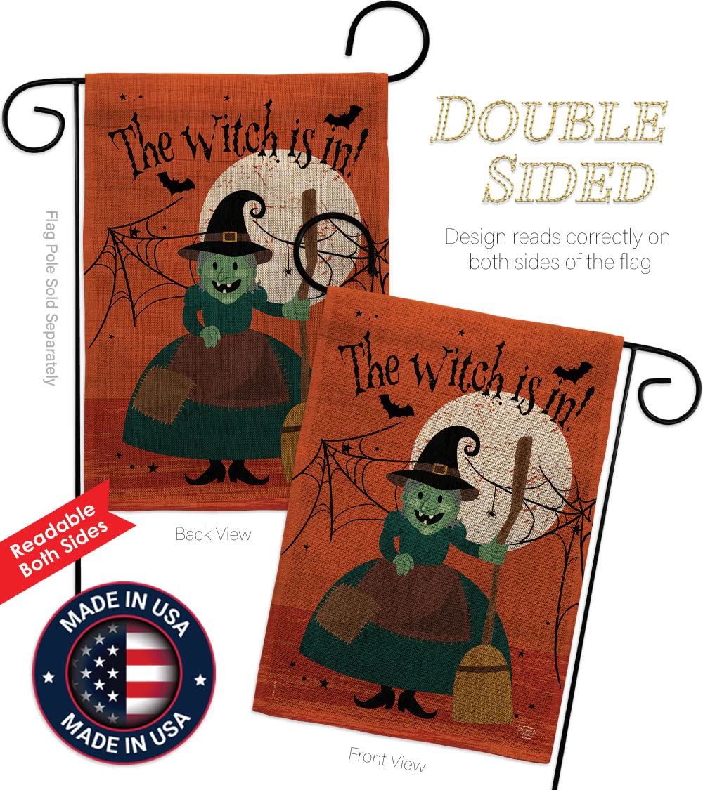 Ornament Collection Halloween Garden Stakes Flag Set Home Banner Burlap Door Sign Wall Post Stand Grave Porch Outdoor Tapestry Witch is in Front Yard Decorations, Fall Gifts Made in USA