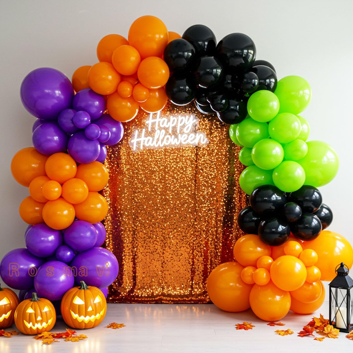 Halloween Balloon Arch Kit – 146pcs Orange Black Green Purple Balloons Garland for Halloween Decorations, Party Backdrop, Birthday Celebration, Spooky Haunted House, Trick or Treat Party Supplies